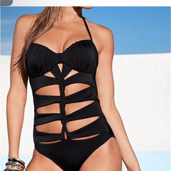 Venus CUT OUT CAGED FRONT HALTER NECK BODYSUIT size 10 - Picture 1 of 6